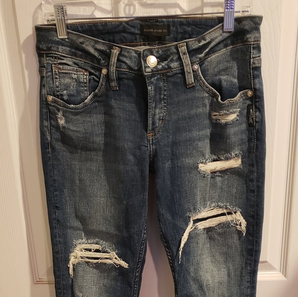Boyfriend Silver Capri Jeans size waist 27 length 29 distressed